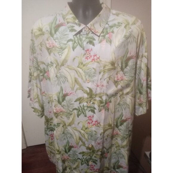 Tommy Bahama Silk Shirt Men's 3XB Big Blue Green Floral SS Beach Relax Button Up - Picture 1 of 13